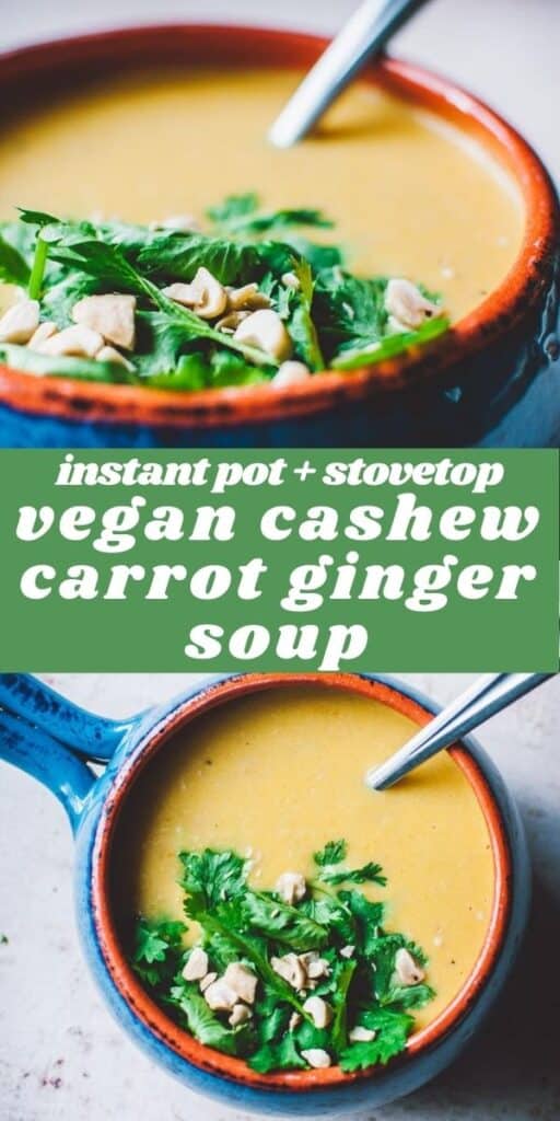 a pinterest pin for gingered carrot soup