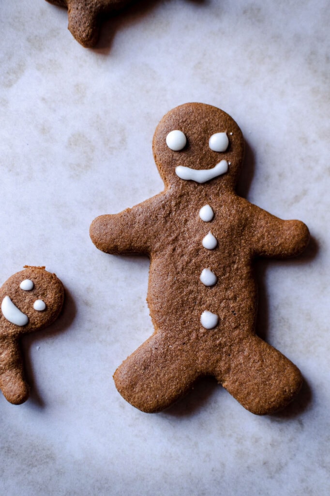 a close up of a gluten free gingerbread cookie