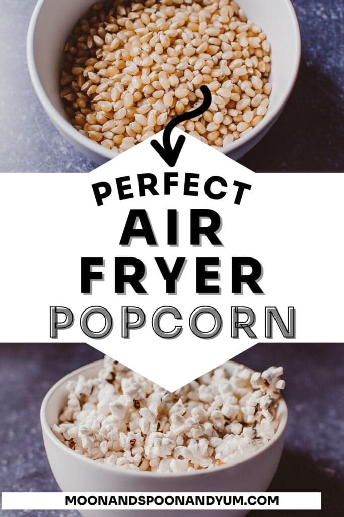 a pinterest pin for air fryer popcorn