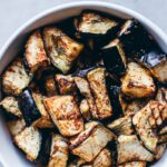 Roasted eggplant in an air fryer.