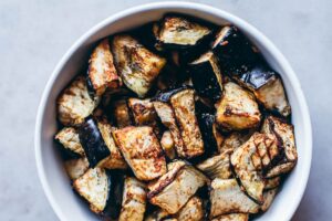 Roasted eggplant in an air fryer.