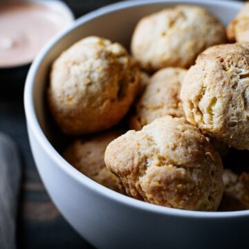 air fryer hush puppies in a white bowl