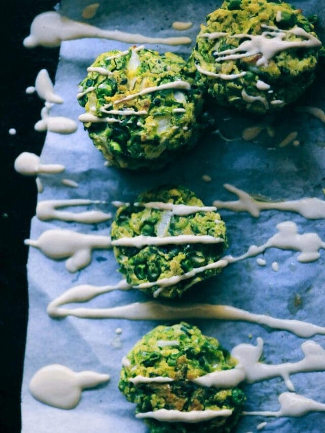 Baked Spring Pea & Dill Fritters with Lemon Tahini Sauce (Vegan, Gluten-Free) Story