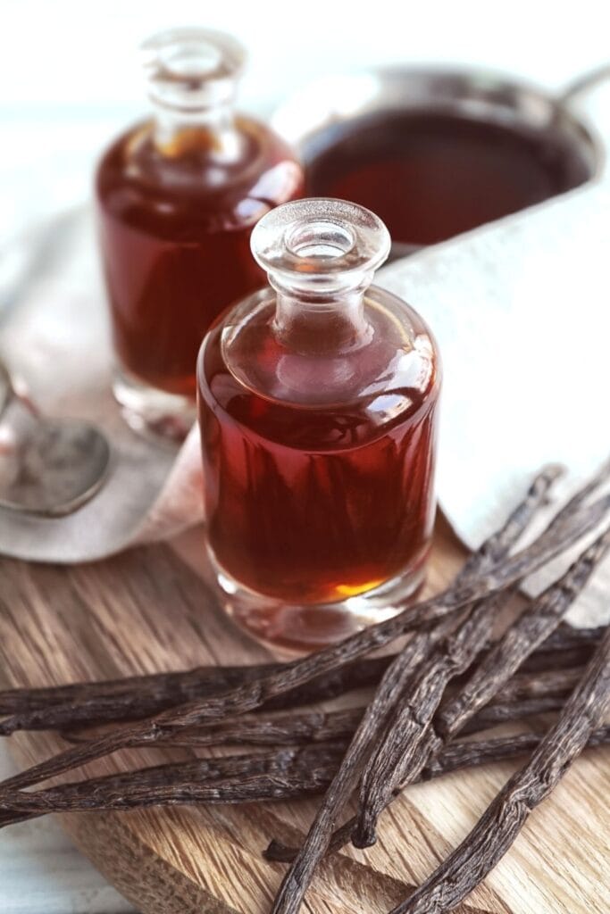 a clear bottle of vanilla extract