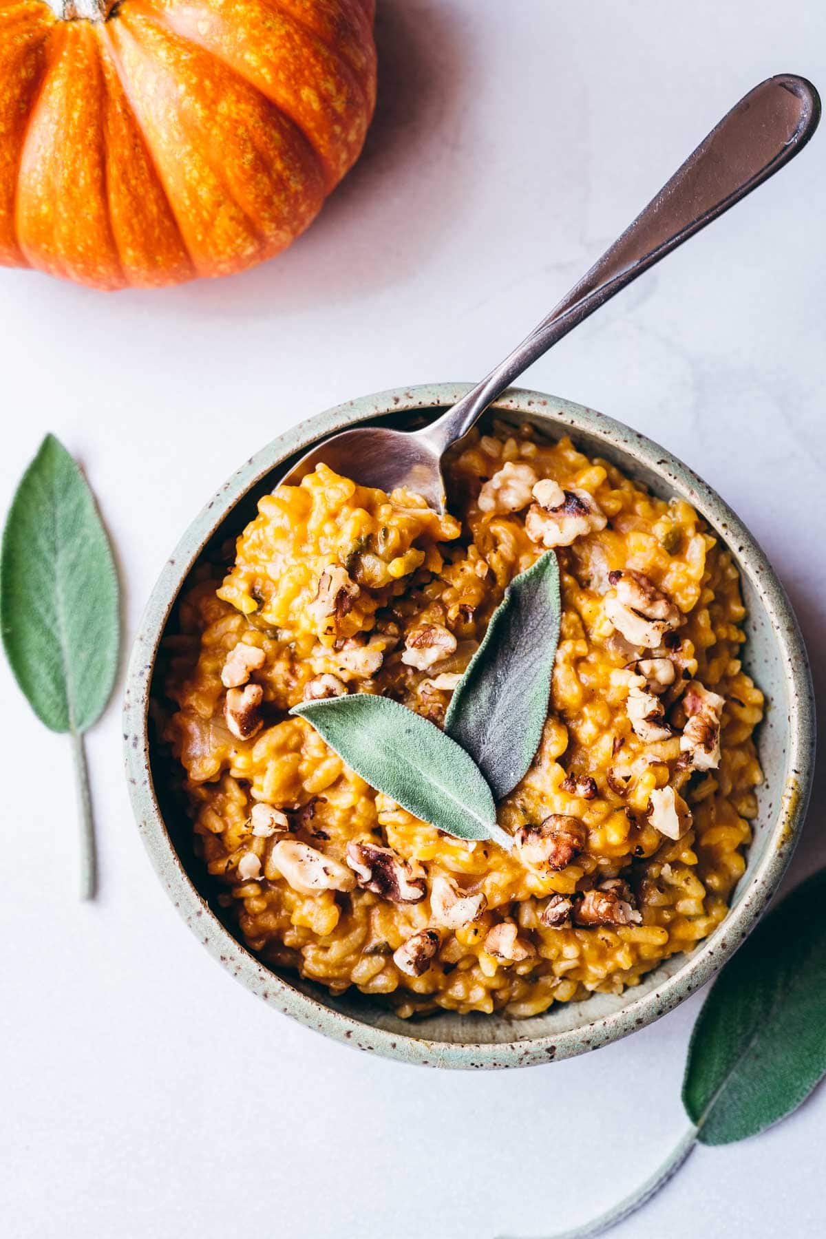 instant pot pumpkin risotto recipe with walnuts and sage vegan