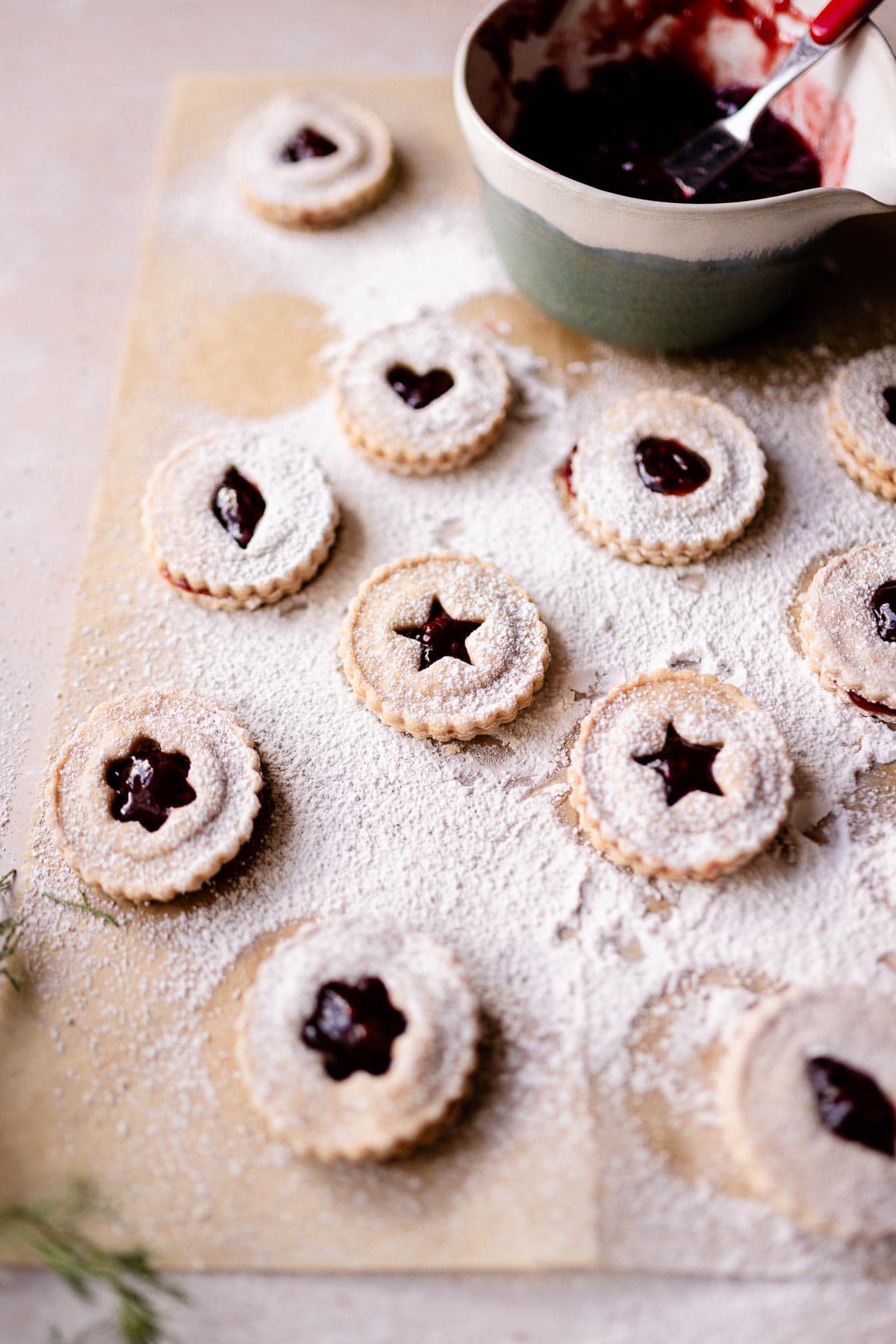 gluten free linzer cookies in traditional linzer cookie shapes