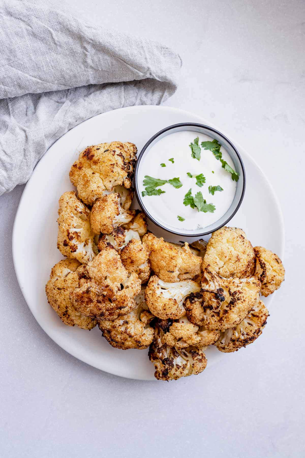 A plate filled air fryer cauliflower.