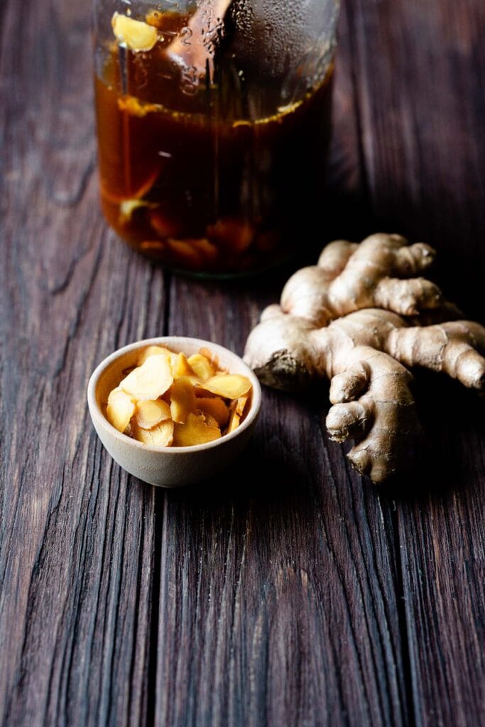 quick pickled ginger made with fresh ginger and coconut sugar