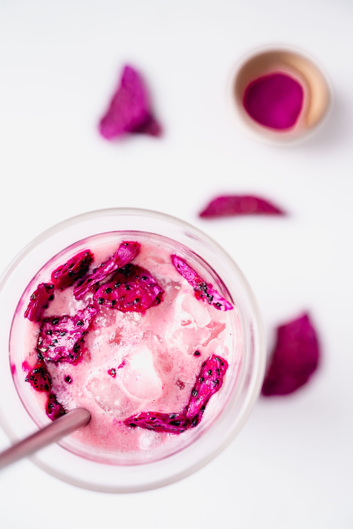 a close up shot of the top of a glass of starbucks dragon drink copycat recipe.