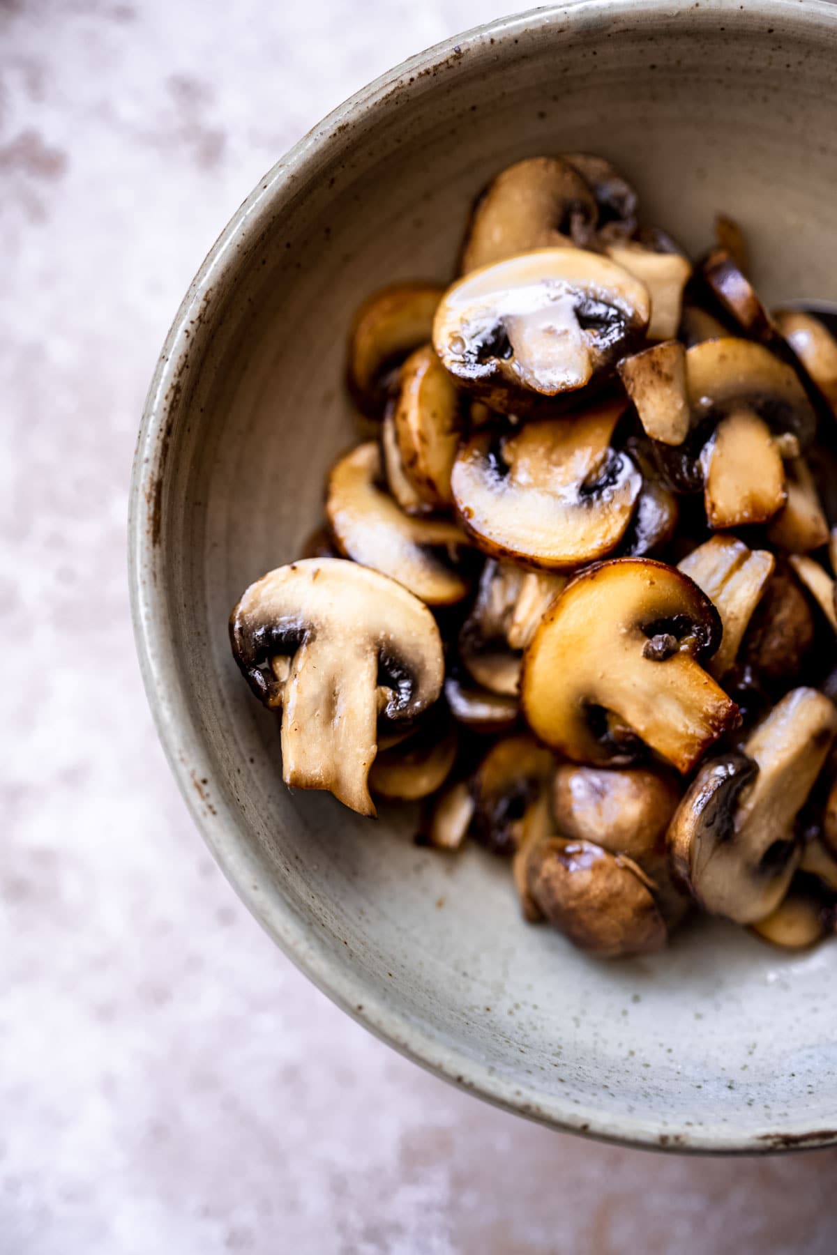 glossy sautéed mushrooms.