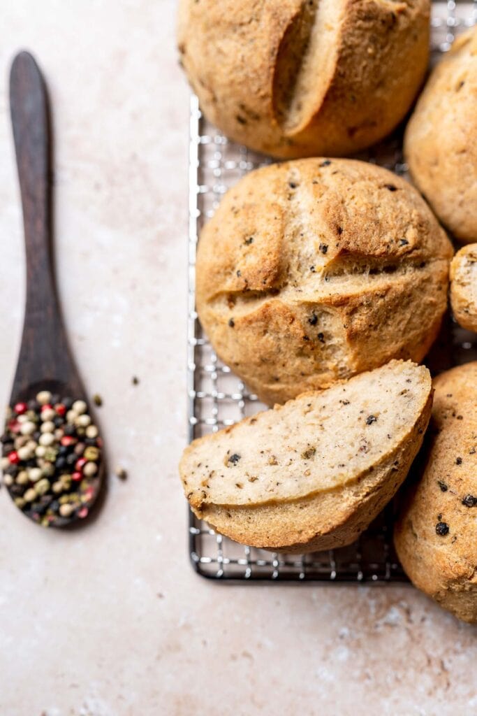 Gluten-Free Cracked Peppercorn Sourdough Rolls