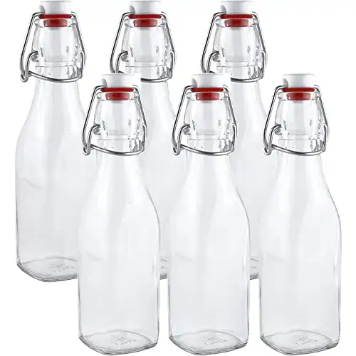 Estilo Swing Top Easy Cap Clear Glass Bottles, Round, 8.5 oz, Set of 6
