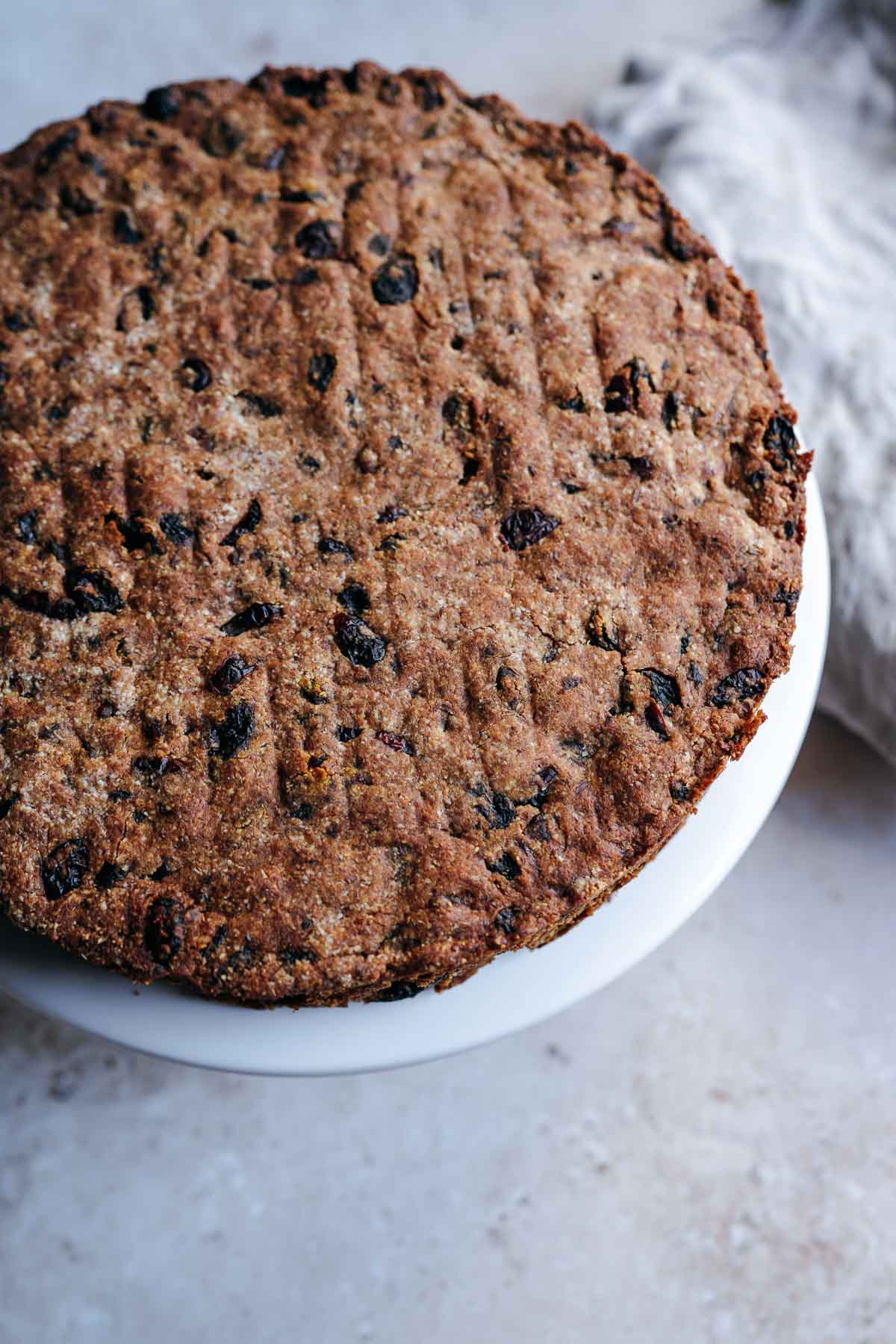 Close shot of gluten free fruit cake ready to eat.