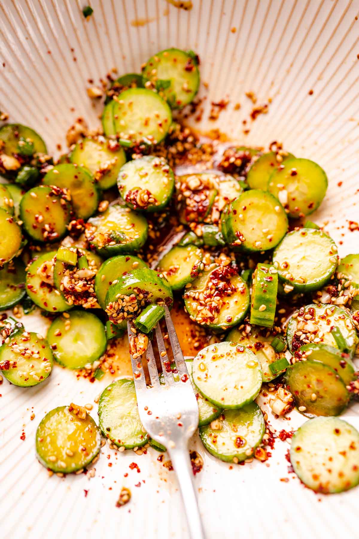 Cucumber slices topped with various ingredients.