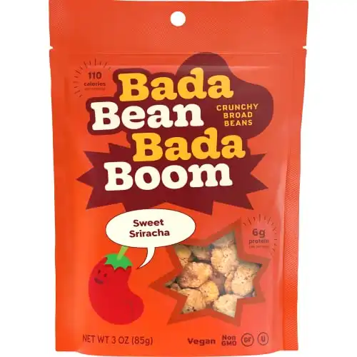 Bada Bean Bada Boom Plant-based Protein, Gluten Free, Vegan, Non-GMO, Soy Free, Kosher, Roasted Broad Fava Bean Snacks, Sriracha, 3 Ounce (6 Count)
