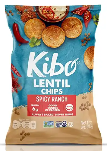 Kibo Lentil Chips Spicy Ranch with 6 Grams Protein, Non-GMO Vegan Crispy & Non-Fried 1 OZ (Pack of 12)