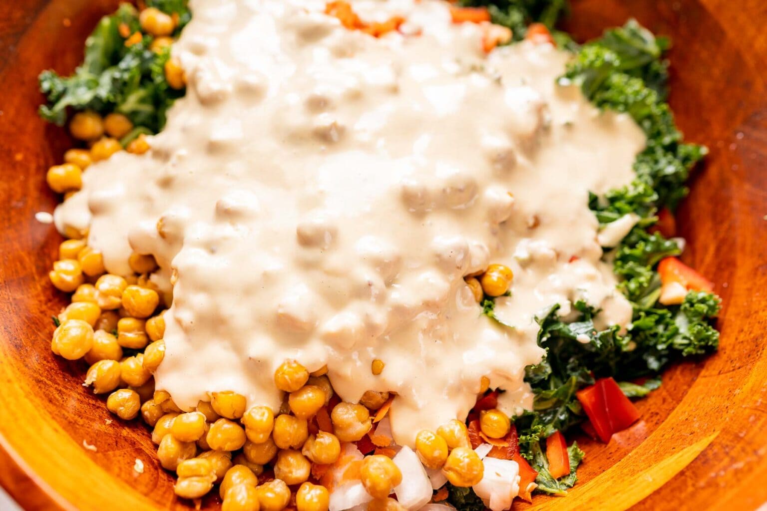 Chickpea Kale Salad with Creamy Tahini Dressing