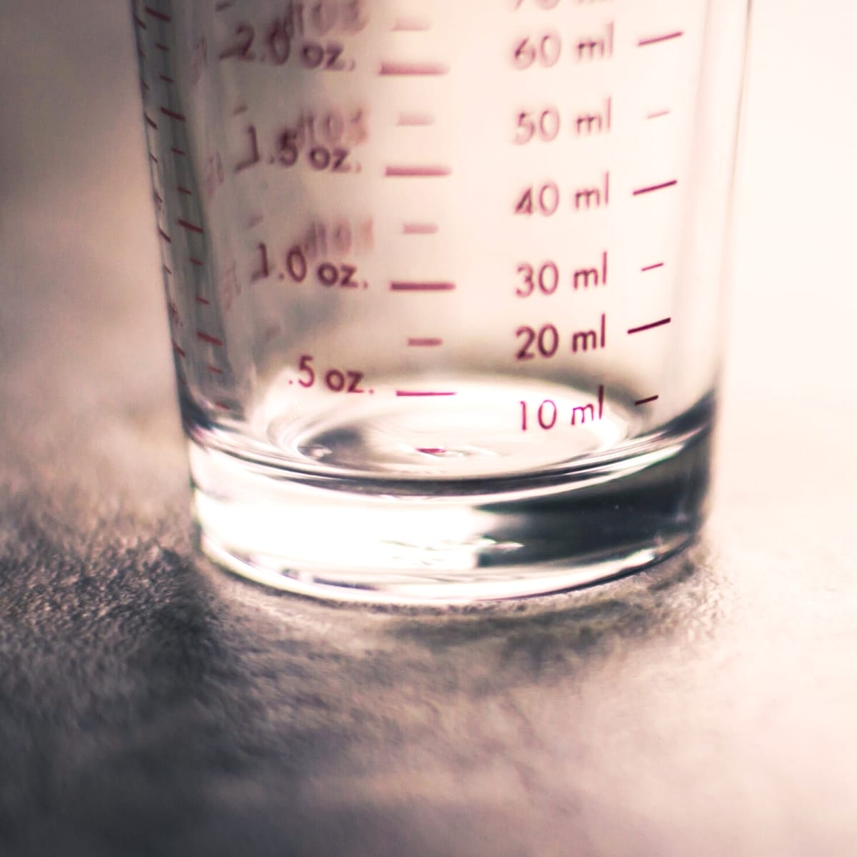 A clear glass measuring cup.