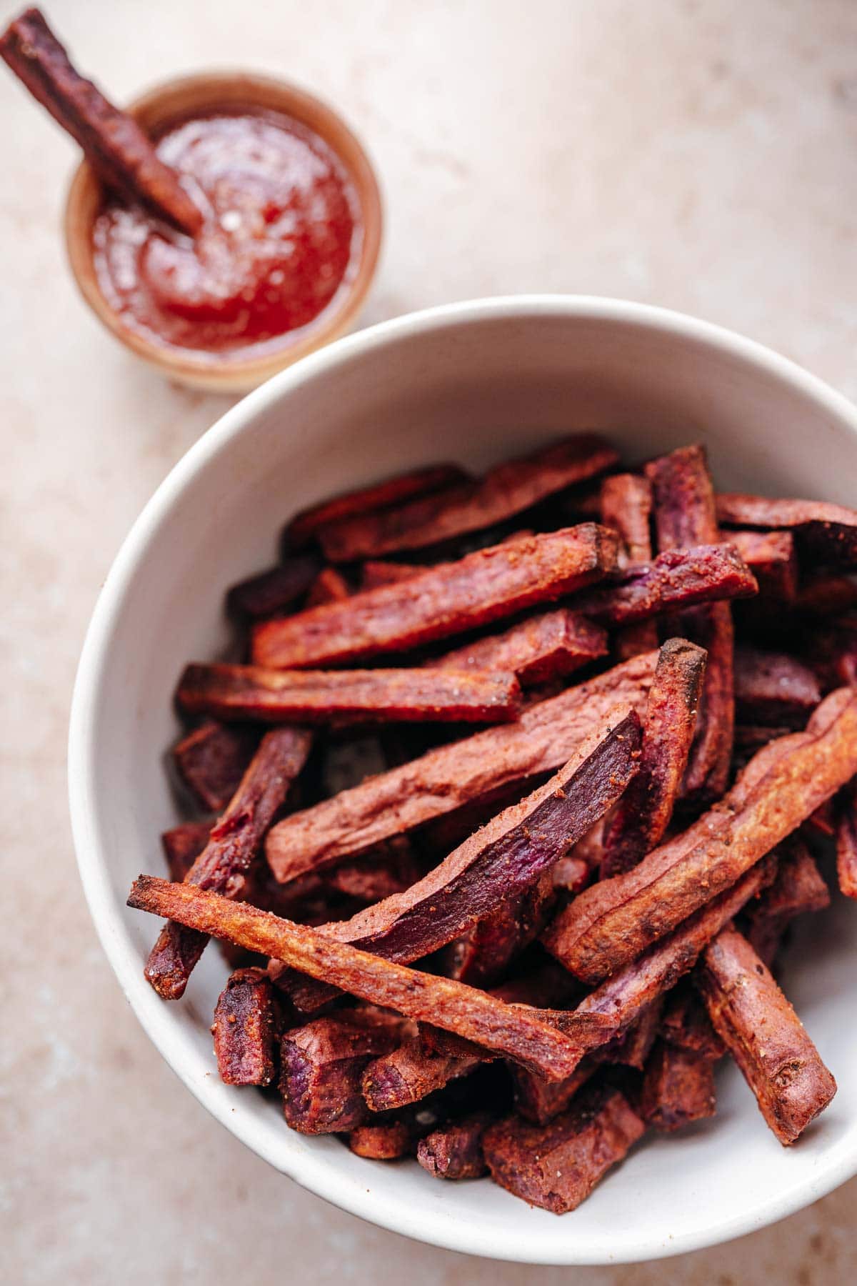 Crisp Garlic Oven Fries with Purple Potatoes - Barefeet in the Kitchen