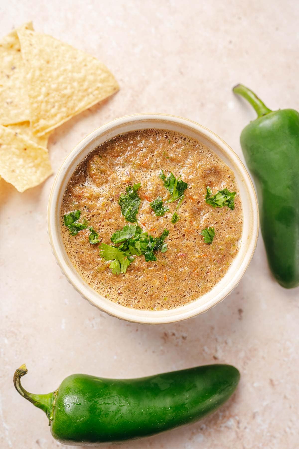 A small dish of homemade salsa garnished with fresh cilantro.