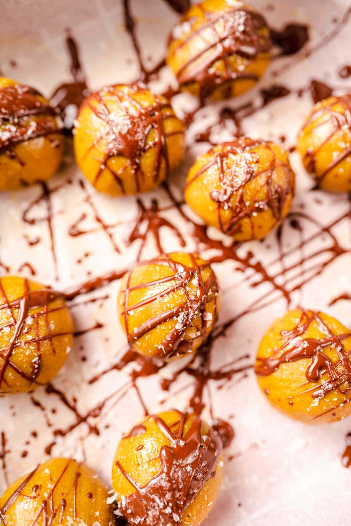 Close shot of homemade chocolate golden milk bites.