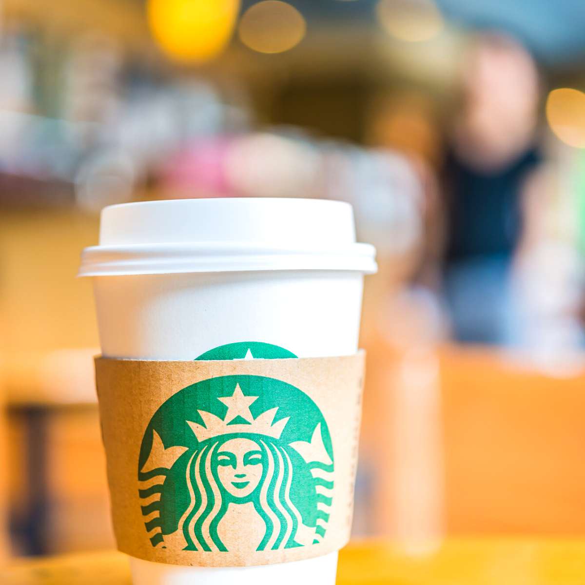 Close shot of a Starbucks cup.