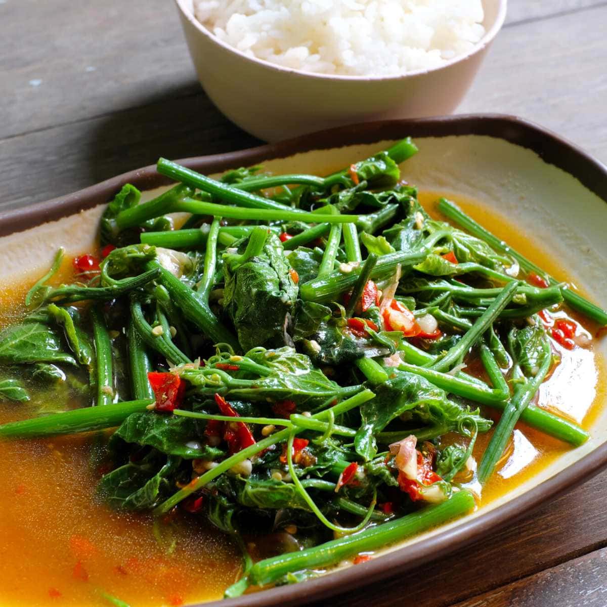 Thai sauteed morning glory.