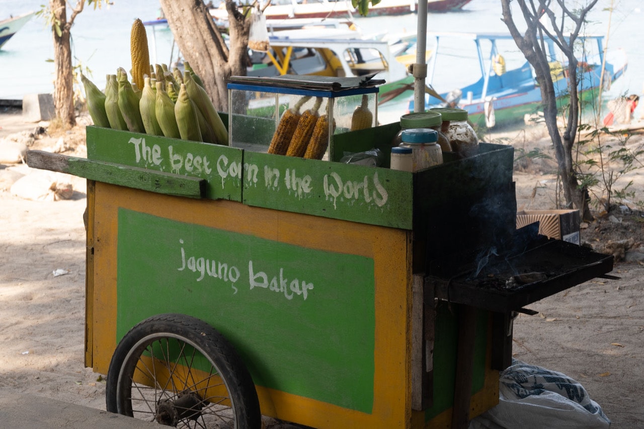 A corn cart on the beach in Bali Indonesia.