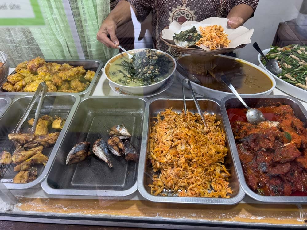 A variety of food at a buffet in Bali Indonesia.