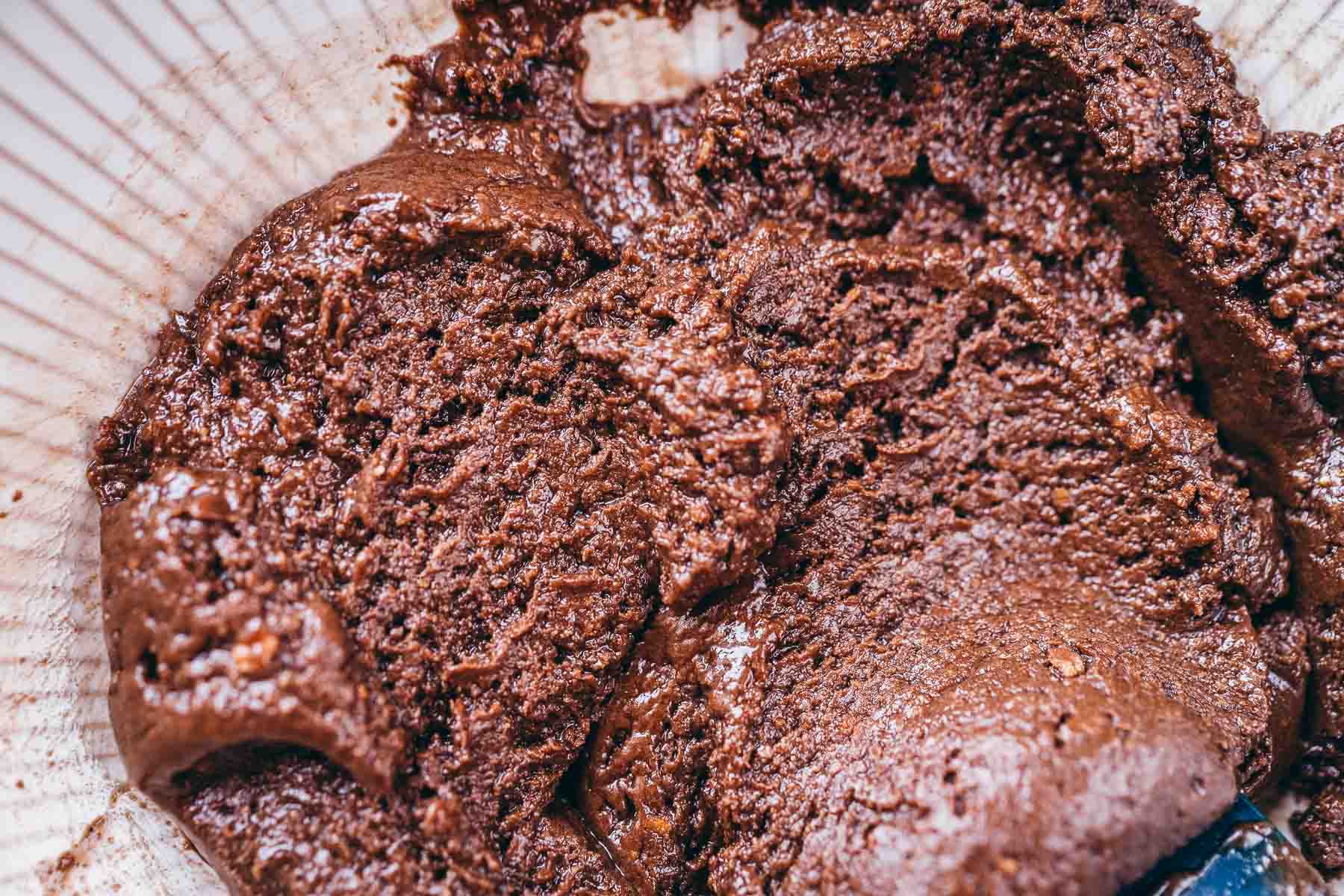 A dark brown cookie batter.