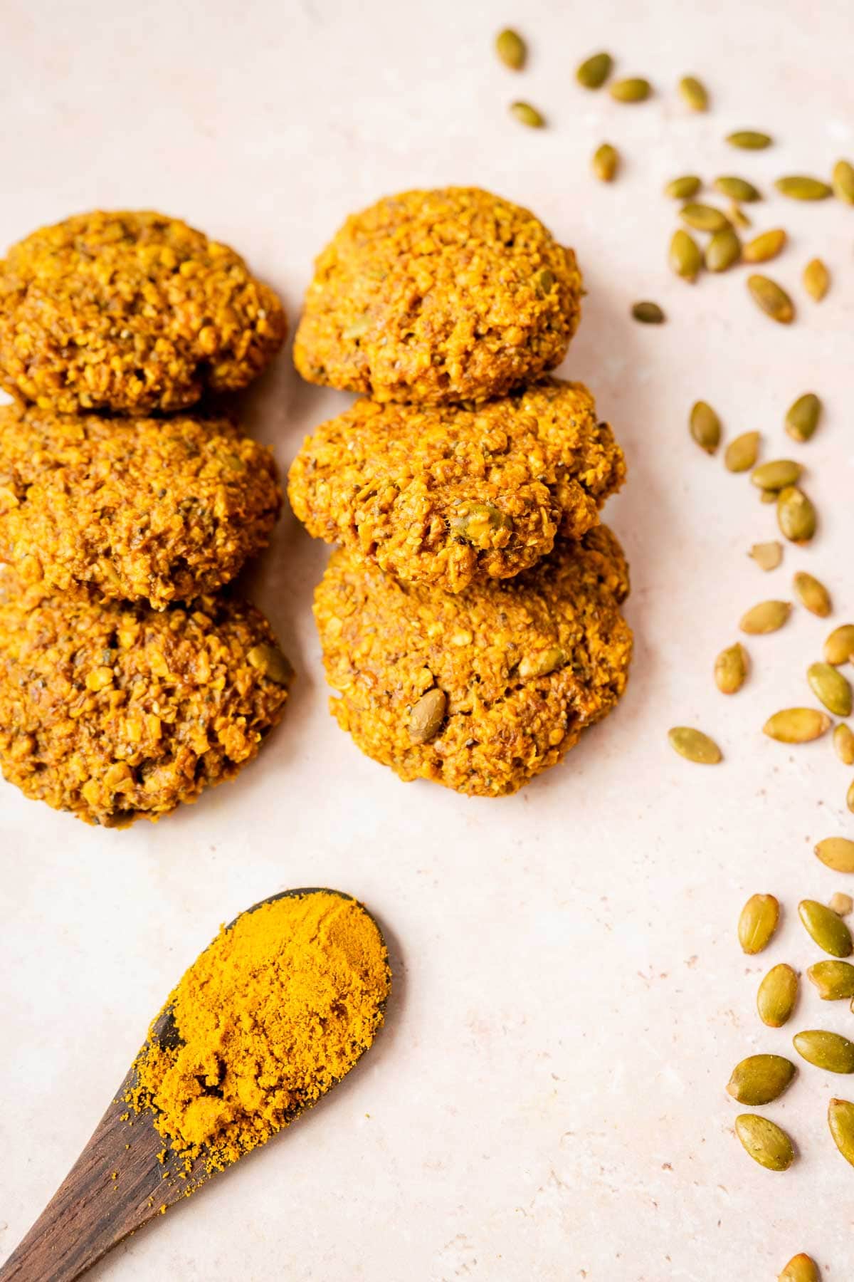 Golden milk oat cookies with pumpkin seeds.