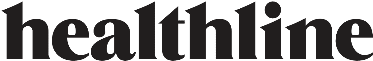 The healthline logo on a black background.