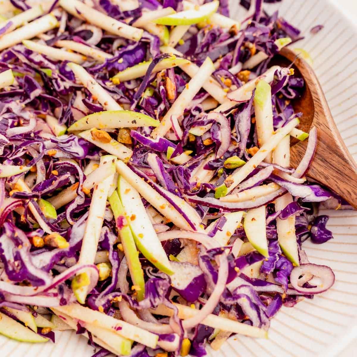 Red cabbage apple slaw with walnuts.