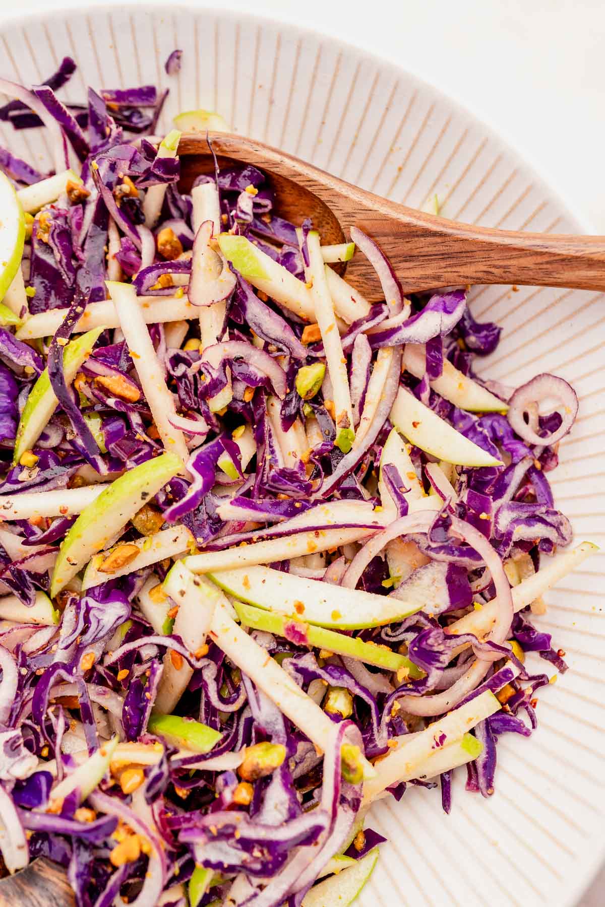 Red cabbage slaw with apples.