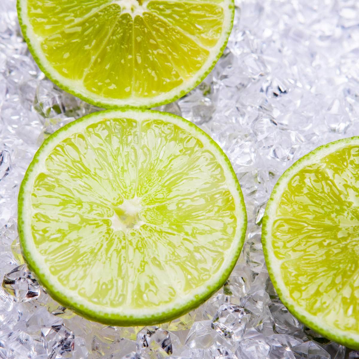 A lime slices on ice.