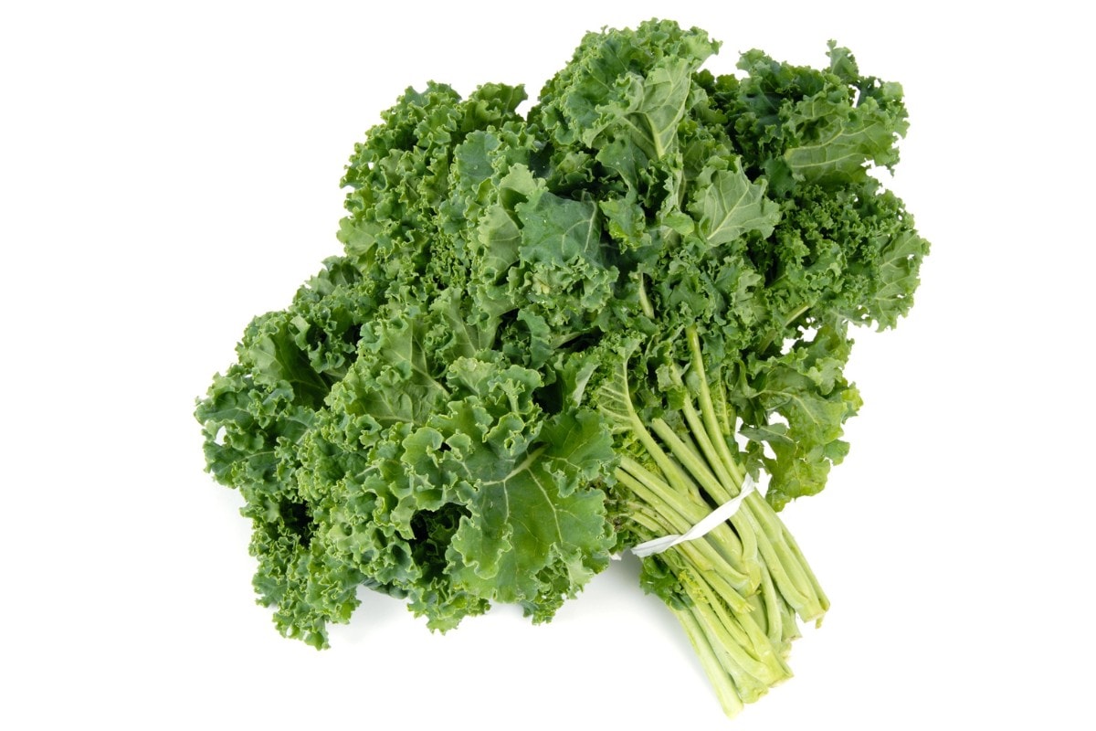 A bunch of kale on a white background.
