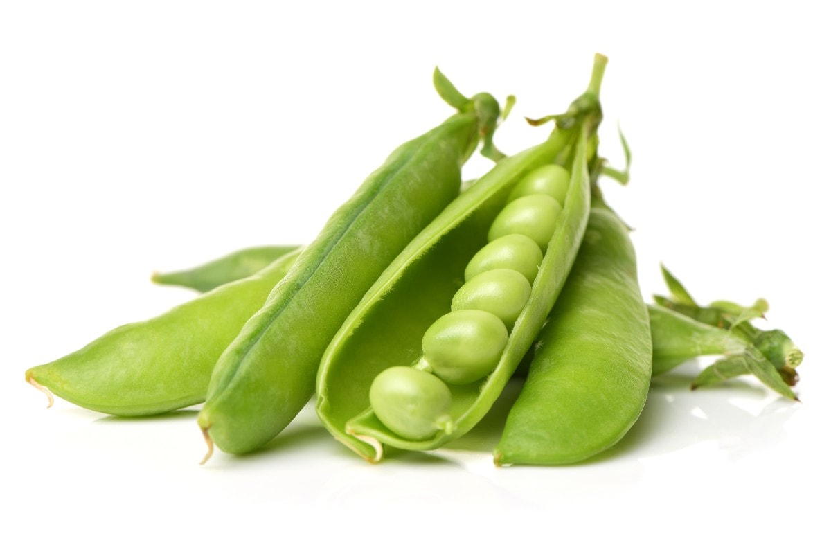 Green peas on a white background.