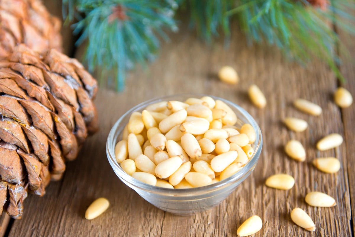 A bowl of pine nuts.