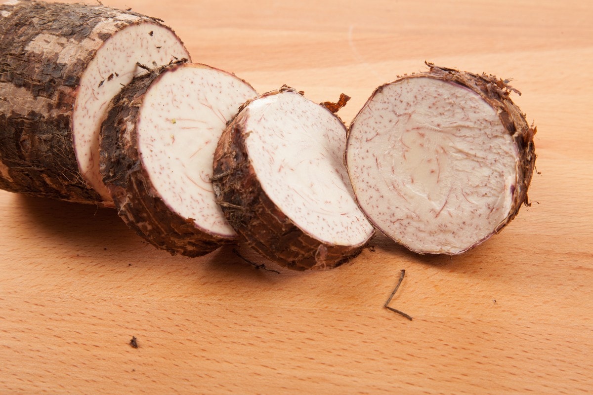 A slice of birch on a wooden table.