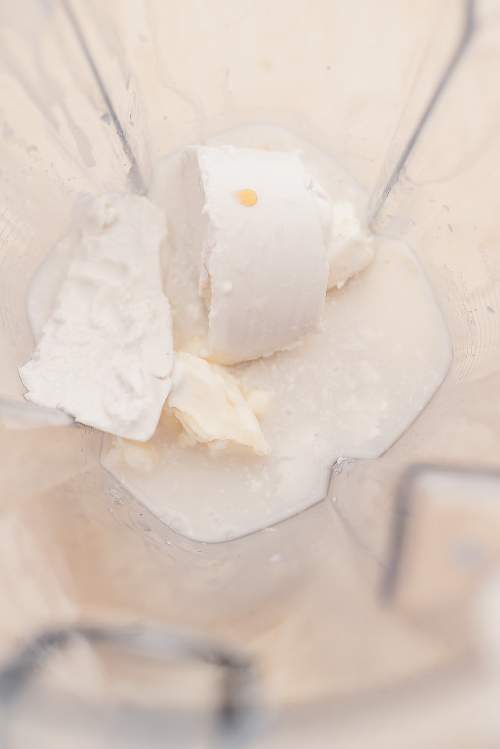 A blender filled with fruit dip and other ingredients.