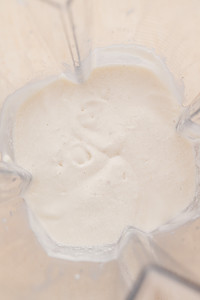 A white fruit dip in a blender.