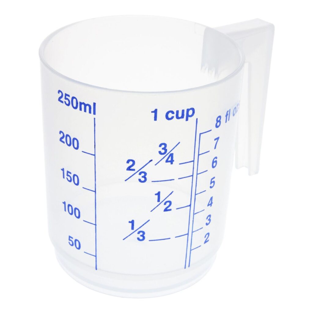 A measuring cup with a measuring cup on it.