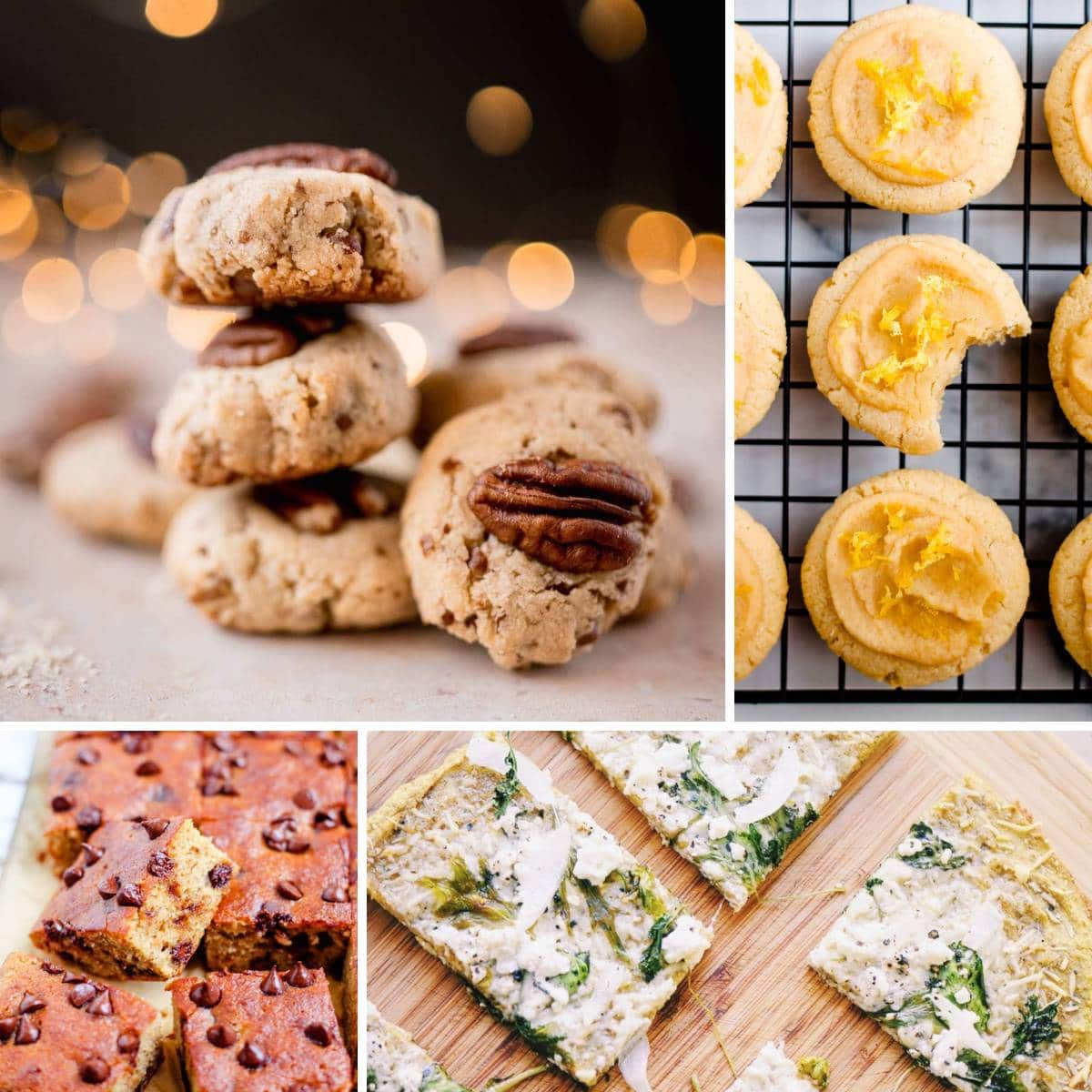 A collage of pictures of cookies and other baked goods.