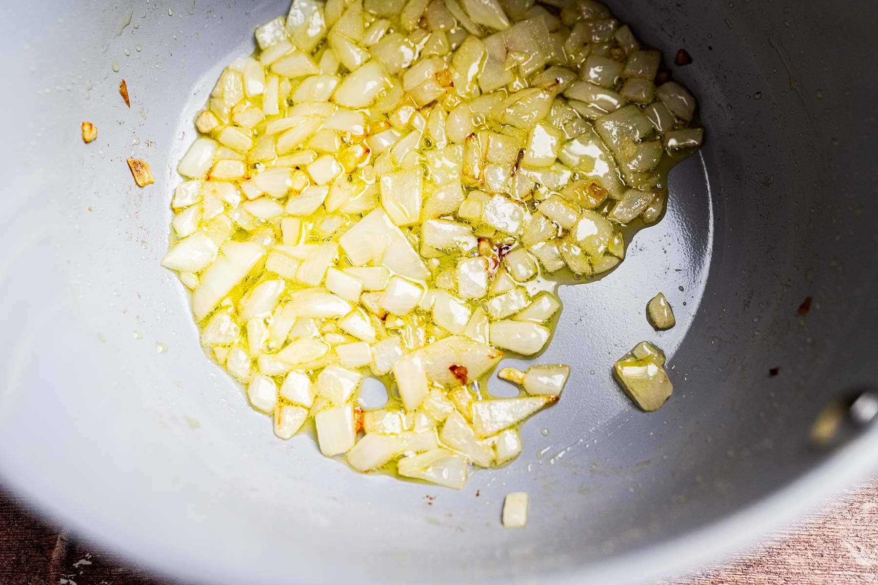 Diced onions and oil in a large pot.