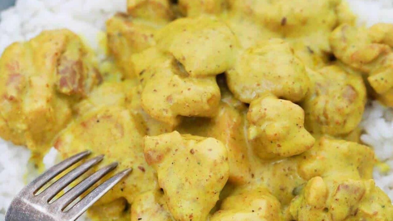 Chicken curry with rice.