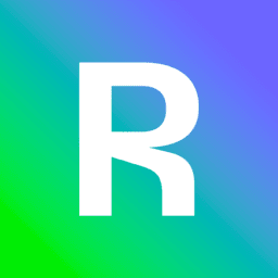 A white, uppercase letter "R" centered on a diagonal blue to green gradient background.